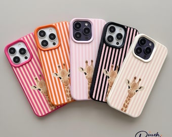 Funda para iPhone con estampado de jirafa a rayas, funda de TPU suave, funda estética, funda minimalista para parejas, funda para iPhone 17, 16, 15, 14 Pro Max.