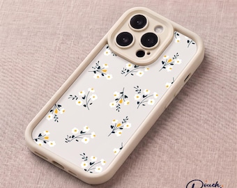 Funda para teléfono con diseño vintage de margaritas florales, acabado mate antirreflejos y protección a prueba de golpes para iPhone 13-17.