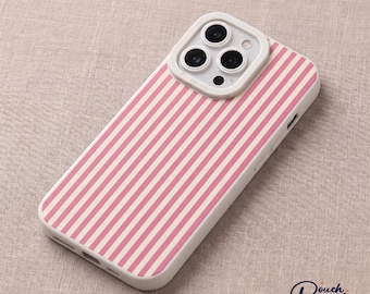 かわいいピンクと白のストライプ柄のスマホケース、斜めのピンストライプ模様のケース、iPhone 18 Pro Max 用のソフト保護カバー。