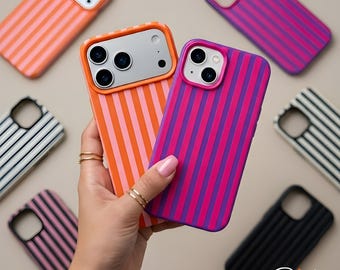 Funda para teléfono con rayas de colores, fundas de silicona para iPhone, funda minimalista para parejas, funda para iPhone 17, 16, 15 Pro Max, XS, X, XR, 7, 8 Plus.