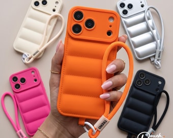 Funda de silicona tipo chaqueta acolchada con purpurina y cordón, funda protectora para modelos de iPhone.