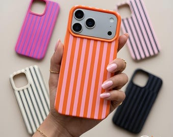 Custodia per telefono a righe, custodie estetiche in silicone per iPhone, custodia con linee retrò, custodia alla moda per iPhone 17, 16, 15, 14 Pro Max.