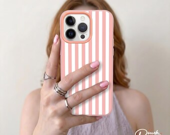 Pink Candy Stripes iPhone Case, Shockproof Retro TPU Phone Cover, Protective Cases for iPhone 17-14