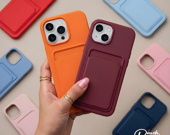 Funda de silicona para iPhone con tarjetero, funda tipo cartera delgada para iPhone 16/15/14/13 Pro Max