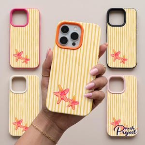 Starfish Stripe iPhone Case, Yellow Stripe Phone Case, Summer Protective Cover, Soft Cover for iPhone 17, 16, 15, 14 Pro Max.