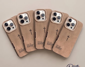 Funda minimalista para teléfono con versículo bíblico cristiano, funda de piel sintética con la cruz, funda con cita del Salmo 46:5 para iPhone 17, 16, 15 Pro Max
