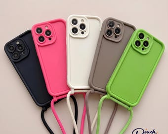 Funda para teléfono con correa cruzada para el hombro, funda de silicona mate con cordón, funda con correa manos libres para iPhone 16, 15, 14 Pro Max