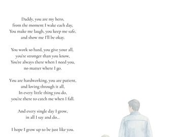 Regalo del Día del Padre para papá / Lámina con poema "Mi héroe" / Regalo personalizado de hijo / Cuadro para papá