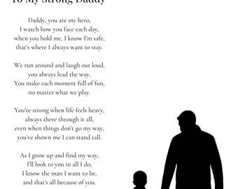 Poema personalizado de "Papá Fuerte" de parte de su hijo, regalo digital imprimible para papá.