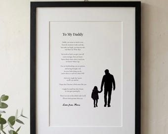 Lámina personalizada con poema para papá, regalo enmarcado de parte de su hija.
