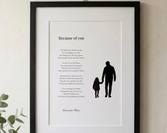 Lámina con poema para padre e hija, cuadro personalizado para papá.