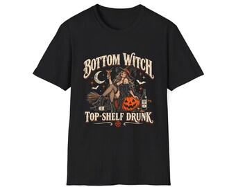 Camiseta divertida de Halloween, camiseta de bruja borracha de primera categoría, camiseta vintage de bruja borracha de Halloween