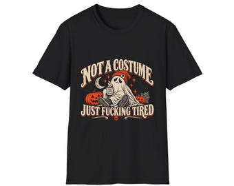 Camiseta divertida de Halloween, No es un disfraz, solo una camiseta de fantasma jodidamente cansado, Camiseta vintage de Halloween