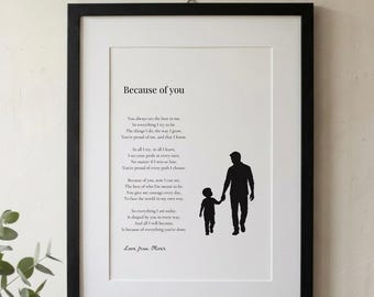 Lámina personalizada con poema para papá, regalo enmarcado de parte de su hijo.