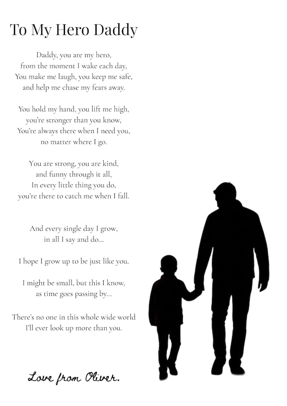 Fathers Day Gift from Son, To My Hero Daddy Poem Print, Dad Gift from Child, Emotional Dad Gift, Keepsake Gift for Dad