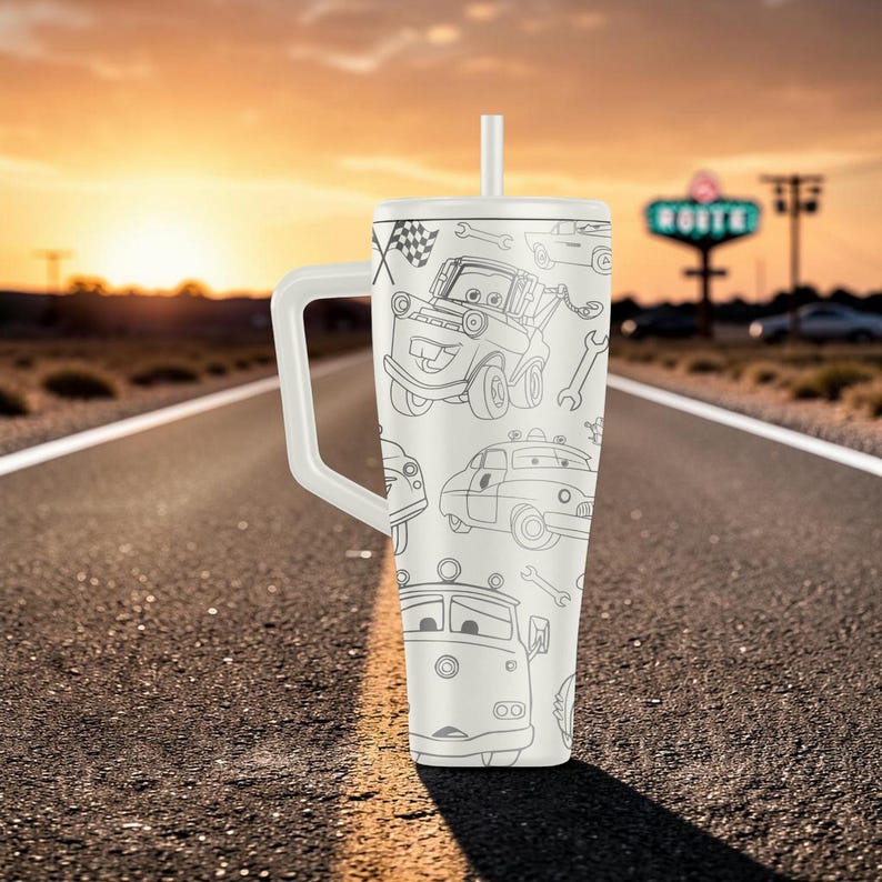 Cars Engraved BrüMate Era Tumbler – Lightning McQueen Inspired Cup – Race Car Cartoon Gift – Route 66 Drinkware image 3