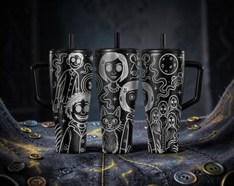 Spooky Doll Style Engraved BrüMate Era Tumbler – 20oz 32oz 40oz – Button Eyes Gothic Design – Creepy Cute Halloween Gift