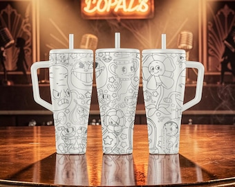 Vintage Cartoon Game BrüMate Era Tumbler – 20oz 32oz 40oz – Retro Gaming Water Bottle – Gamer Gift Idea