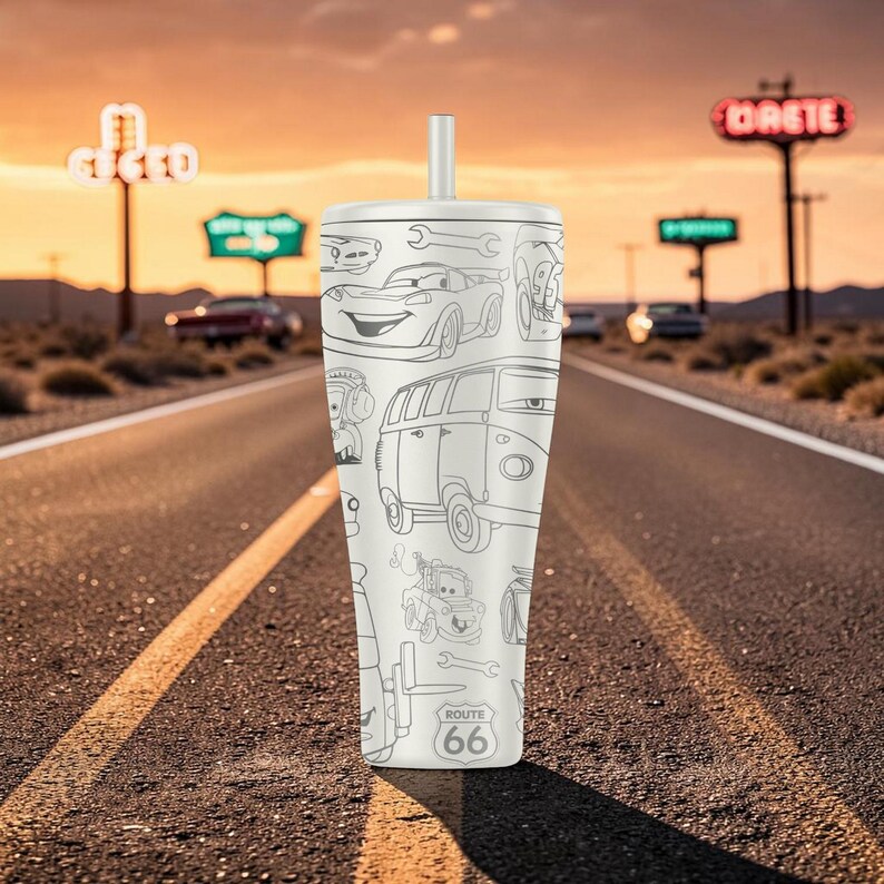 Cars Engraved BrüMate Era Tumbler – Lightning McQueen Inspired Cup – Race Car Cartoon Gift – Route 66 Drinkware image 4