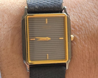 Vintage Seiko Tank Quartz Watch Striped Gray Dial Model 9020-5399 Rare