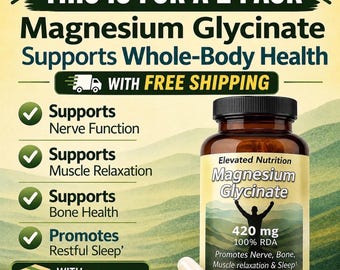 Magnesium Glycinate Capsules 2 Pack, 420mg, 100% RDA, Nerve, Bone, Muscle Health, 180 Count