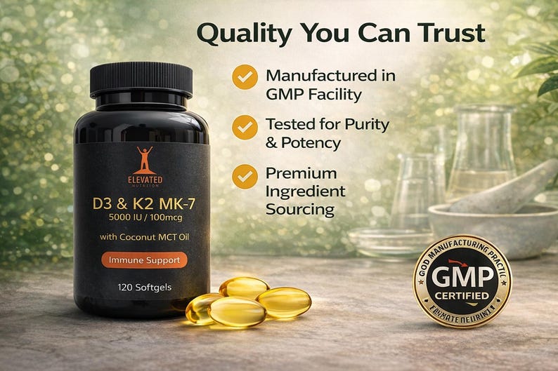 Vitamin D3 K2 MK-7 Softgels, Immune Bone Support, Coconut MCT Oil bild 1