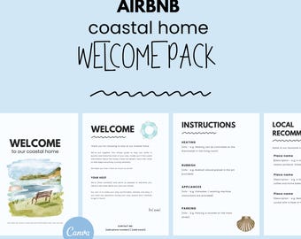 Plantilla de manual para casas costeras de Airbnb / Paquete de bienvenida editable en Canva / Guía para huéspedes de alquileres vacacionales en el Reino Unido
