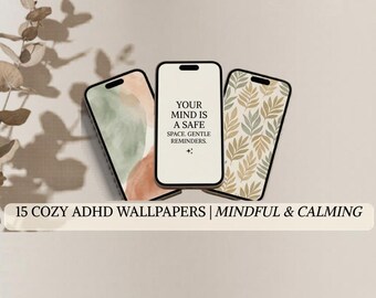 ADHS-Achtsamkeits-Wallpaper-Paket für Smartphones, beruhigender ästhetischer Sperrbildschirm für neurodiverse Menschen, positives Affirmations-Hintergrundpaket für iOS