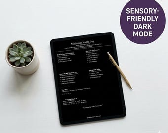 ADHS-Planer im Dunkelmodus, sensorisch angepasstes digitales Tagebuch für iPad, minimalistischer Tagesplaner (Goodnotes), Aufgabenprotokoll für neurodiverse Nutzer