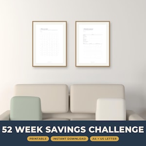 52 Week Savings Challenge Printable, Savings Tracker Chart, Undated A4 and Letter