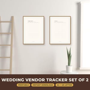 Wedding Vendor Contact Sheet Printable, Vendor List and Contract Tracker, Set of 2, A4 and Letter