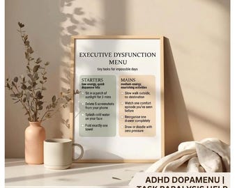 ADHS-Dopamin-Menüvorlage | Tool für exekutive Funktionsstörungen bei Aufgabenlähmung, sanfter Produktivitätstracker für Energielosigkeit (druckbare PDF-Datei)