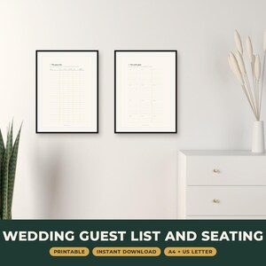 Wedding Guest List Printable, RSVP Tracker and Seating Chart, Undated A4 and Letter