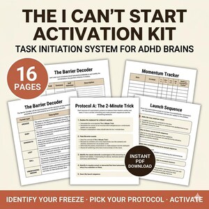 ADHD Task Initiation Workbook | I Can't Start Activation Kit | Executive Dysfunction Printable | Task Paralysis PDF | ADHD Adult Worksheet