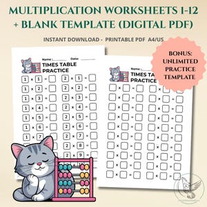 Multiplication Worksheets 1-12 + Blank Template (Digital PDF)