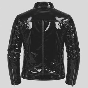 Men's Black Wet Look PVC Leather Moto Biker Jacket, Shiny Patent Gothic Streetwear Coat image 2