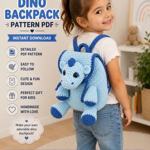 Crochet Dragon Backpack Pattern PDF, Amigurumi Dragon Bag, Kids Backpack Crochet Pattern, Plush Dragon Backpack, Instant Download