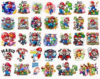 Super Mario Clipart PNG Bundle, Mario and Friends Clipart, Princess Peach png, Luigi png, Mario png, Mario Kart Clipart, Party Decor