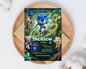 Sonic Birthday Invitation, Sonic Theme Party Invite, Editable 5x7 Inch, Digital Canva instant Download