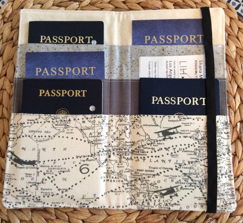 CUSTOM Large Family Passport Holder, 4, 6, 8 Passports, APO Address, World Map International Travel, Travel Accessory, Family Cruise, Wallet image 5