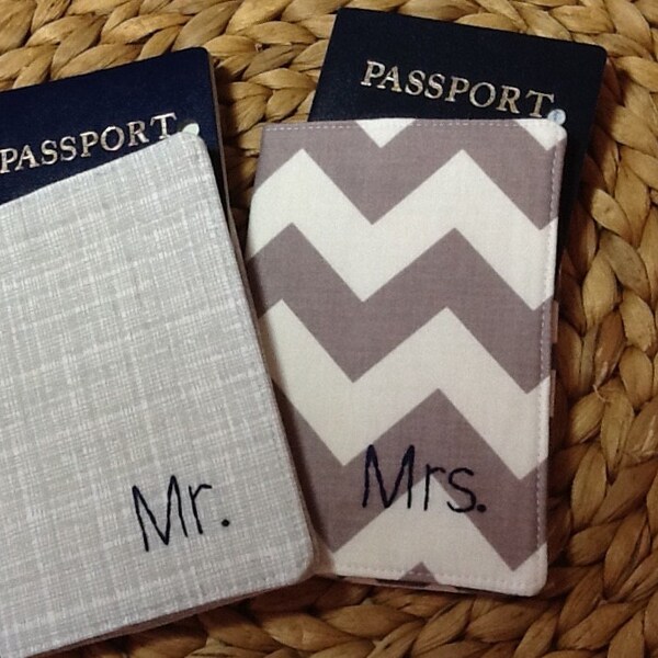 Wedding Passport Covers for Bride and Groom - Mr. And Mrs. - His and Hers Initials - Honeymoon Gift - Unique Destination Weddings - Monogram