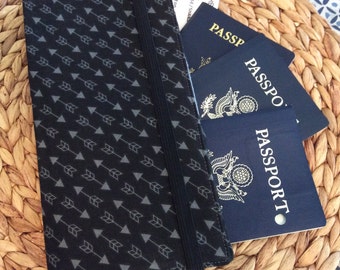 Family Passport Holder Arrow - Cruise Passport Cover, Holds 4 5 6 Passports, International Travel, Black Gray Travel Wallet Accessory