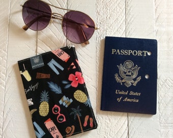 Bon Voyage Rifle Paper Co Passport Cover - Fabric Passport Holder - Floral Vegan Passport Wallet - Caribbean Cruise Passport Cover