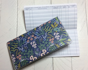writing book planner CHECKBOOK COVER - Birch Paper by Rifle Paper Co - Tapestry Blue - Peony Floral Check Book - Vinyl Cover Wildflower