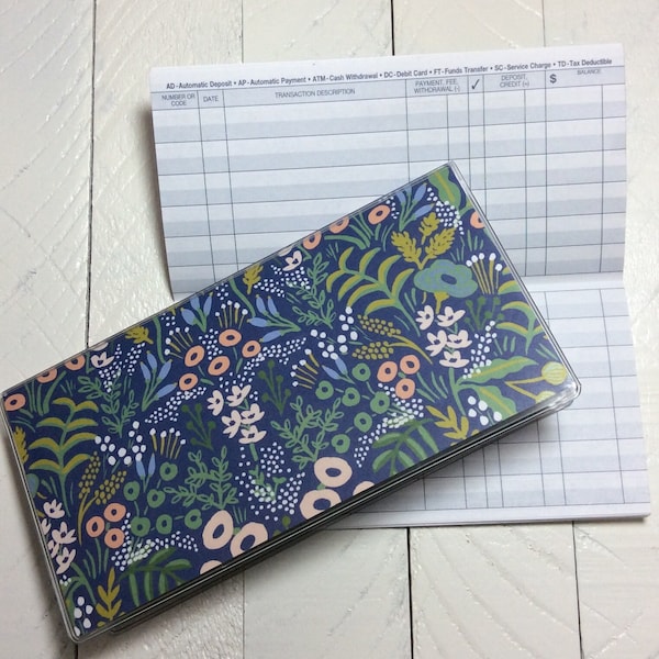 CHECKBOOK COVER - Birch Paper by Rifle Paper Co - Tapestry Blue - Peony Floral Check Book - Vinyl Cover Wildflower