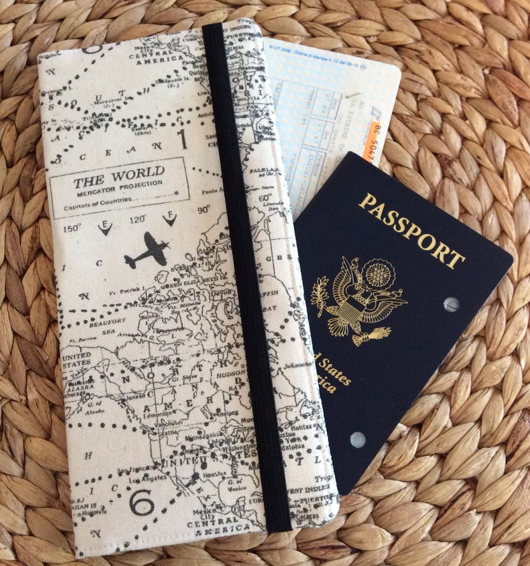 Travel Wallet for Passport and Boarding Passes, International Long Passport Holder, Map Fabric