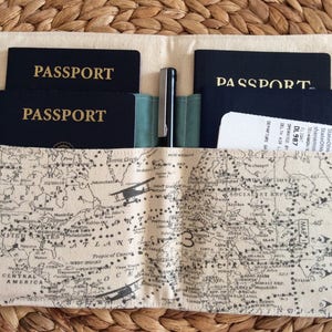 CUSTOM Large Family Passport Holder, 4, 6, 8 Passports, APO Address, World Map International Travel, Travel Accessory, Family Cruise, Wallet image 2