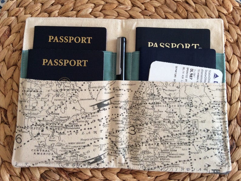 CUSTOM Large Family Passport Holder, 4, 6, 8 Passports, APO Address, World Map International Travel, Travel Accessory, Family Cruise, Wallet image 2