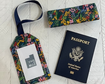 Luggage Tag and Handle Cover - Rifle Paper Co Fabric - International Travel - Floral Travel Accessory - Gift for Travelers - So Cute
