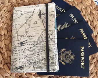 CUSTOM Large Family Passport Holder, 4, 6, 8 Passports, APO Address, World Map International Travel, Travel Accessory, Family Cruise, Wallet